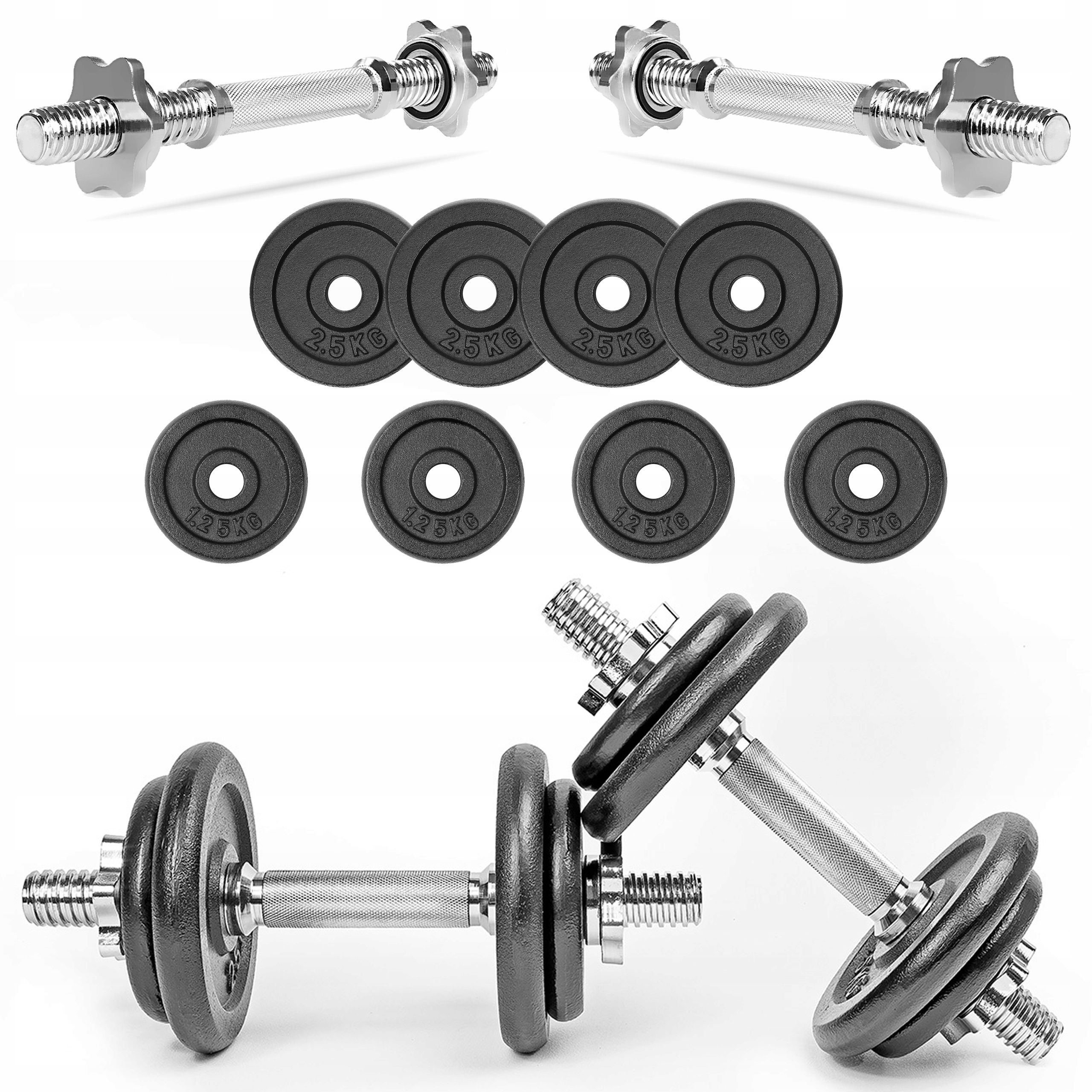 Hantle Żeliwne 2x10kg Regulowane Zestaw Hantli Obciążenia Talerze Gryf 20KG