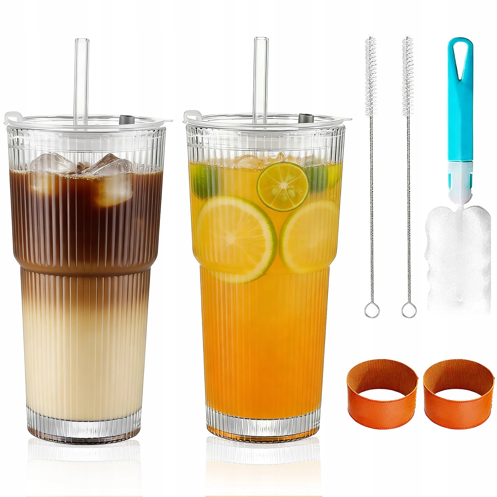 Forbabe Sklenice 600 ml s víčkem a slámkou na kávu a čaj