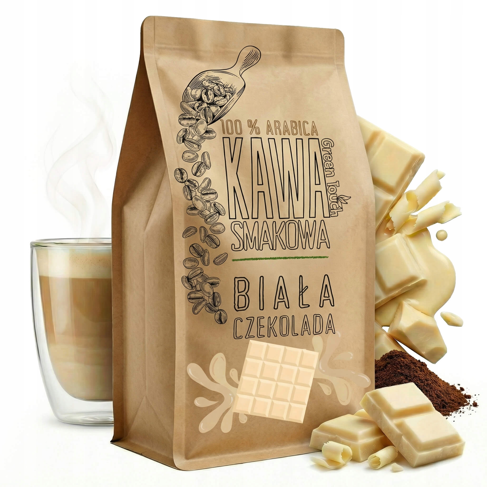 Levně Mletá Káva s příchutí Bílá Čokoláda čokoládová 1 kg Green Touch