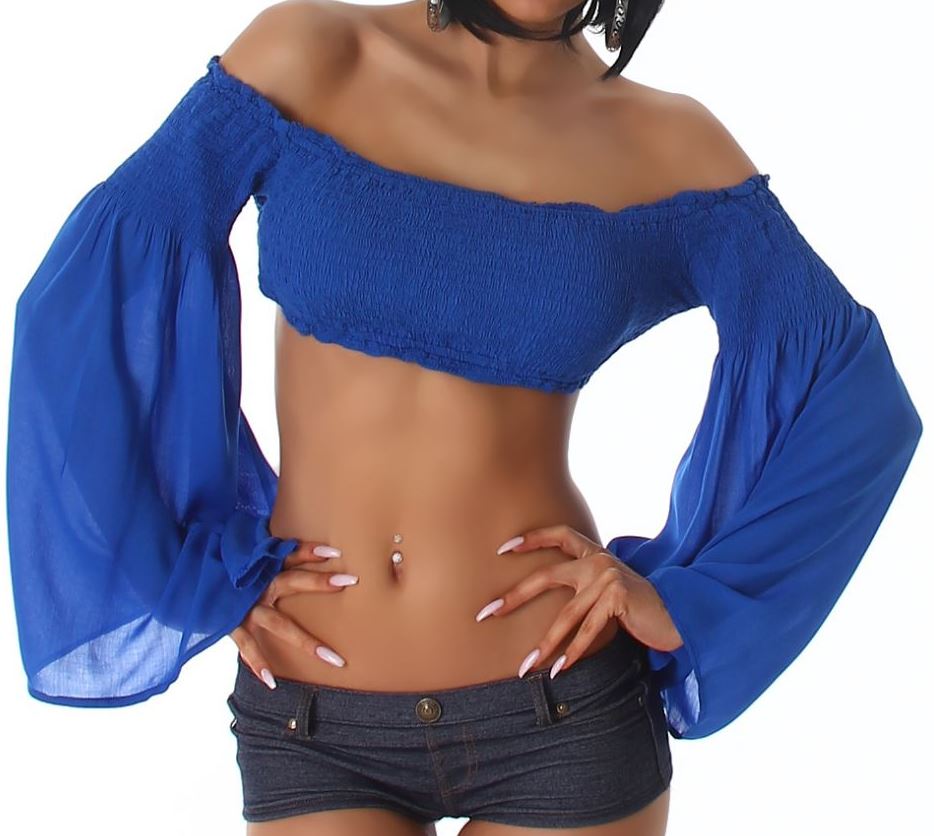 

Niebieski krótki top z szerokimi rękawami 36 LX66