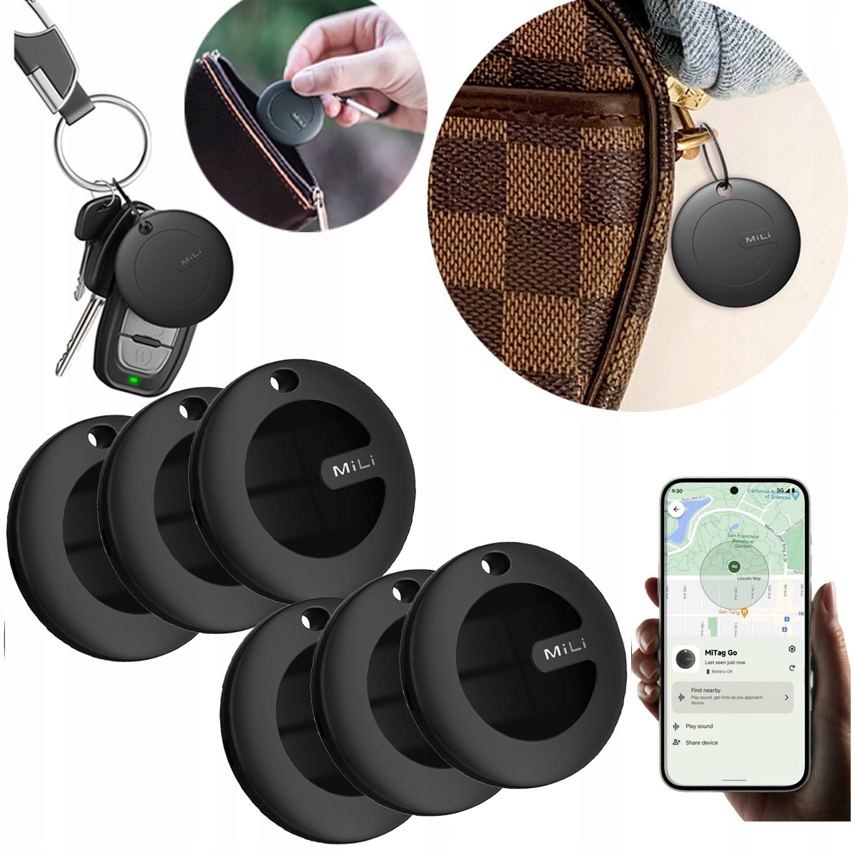 Gps lokátor 6x MiTag MiLi Android pro batoh, klíče, zavazadla a psy