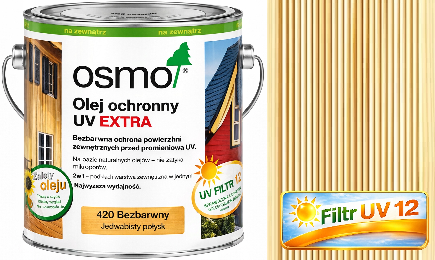 Osmo 420 Bezbarvý Uv extra 2,5 L ochranný saténový Uv olej na dřevo