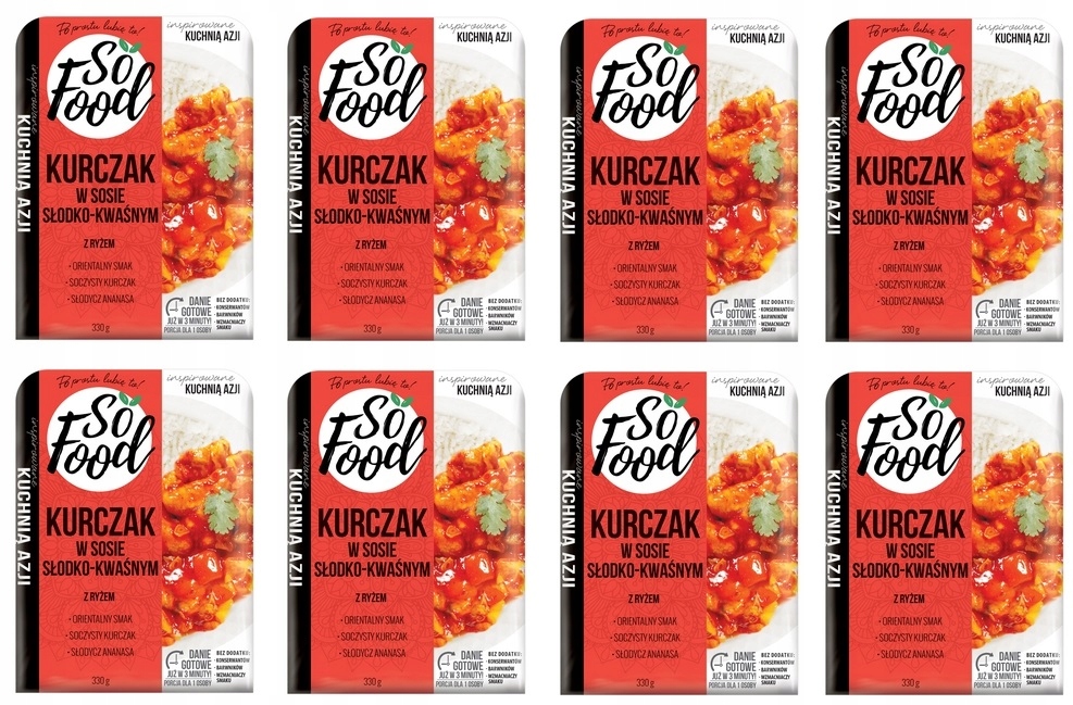 Levně 8 x 330 g So Food Kuřecí maso ve sladkokyselé omáčce s rýží, hotové jídlo, Karton