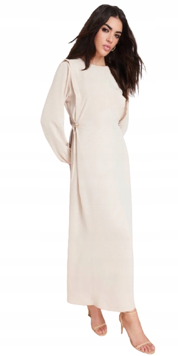 Trendyol Beżowa Prosta Sukienka Z Długim Rękawem I Wiązaniem 42 5_A