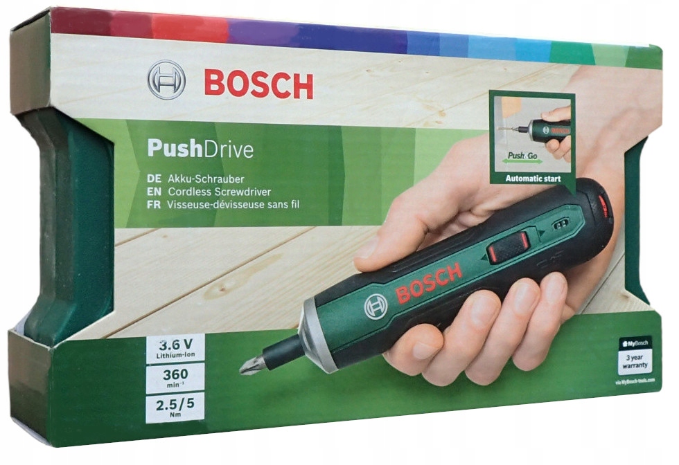 Akumulátorová skrutkovačka Prenosná skrutkovačka Bosch PushDrive 32 koncoviek