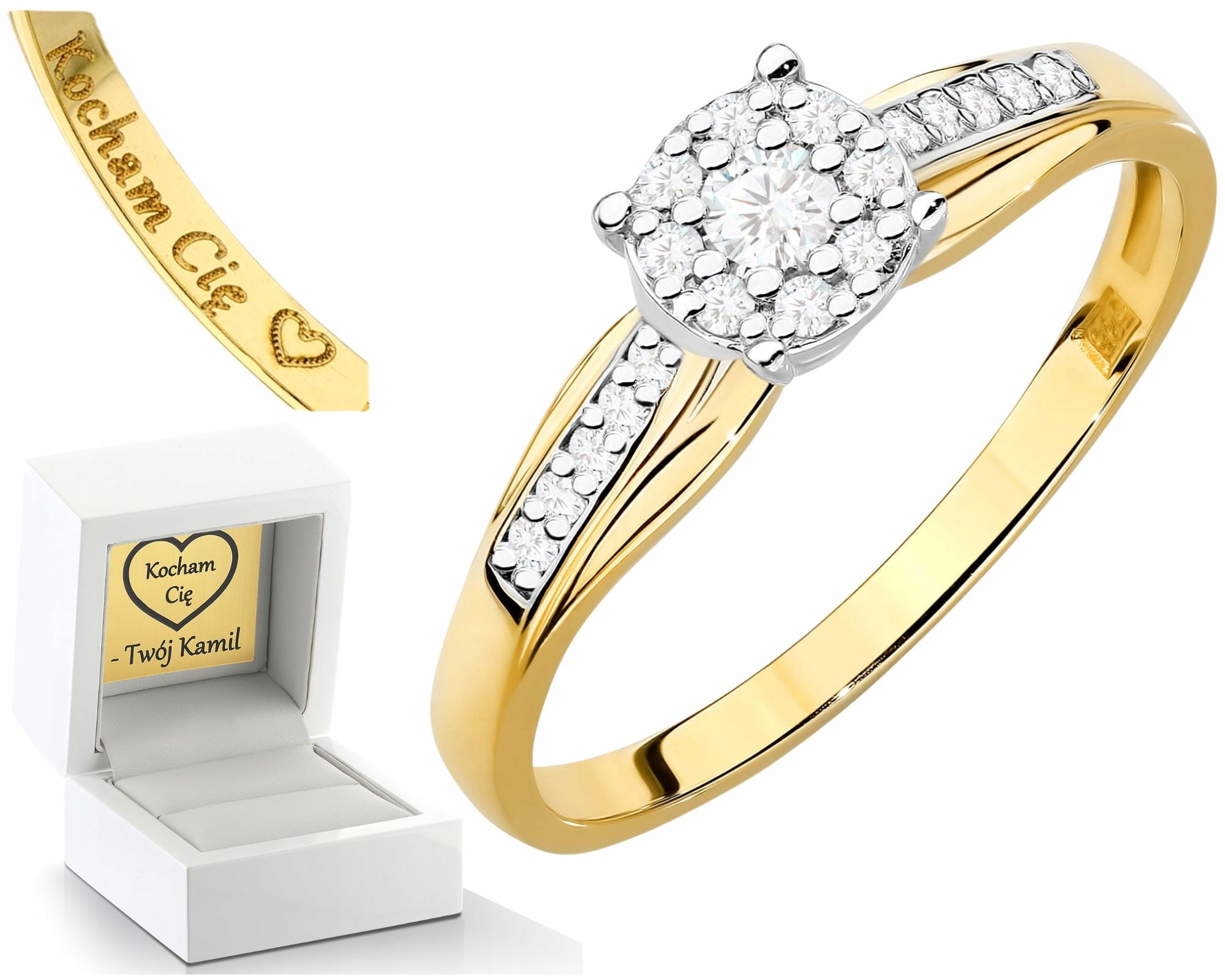 Zlatý Prstýnek Bohatý S Diamanty 585 14K Zlatý Dárek