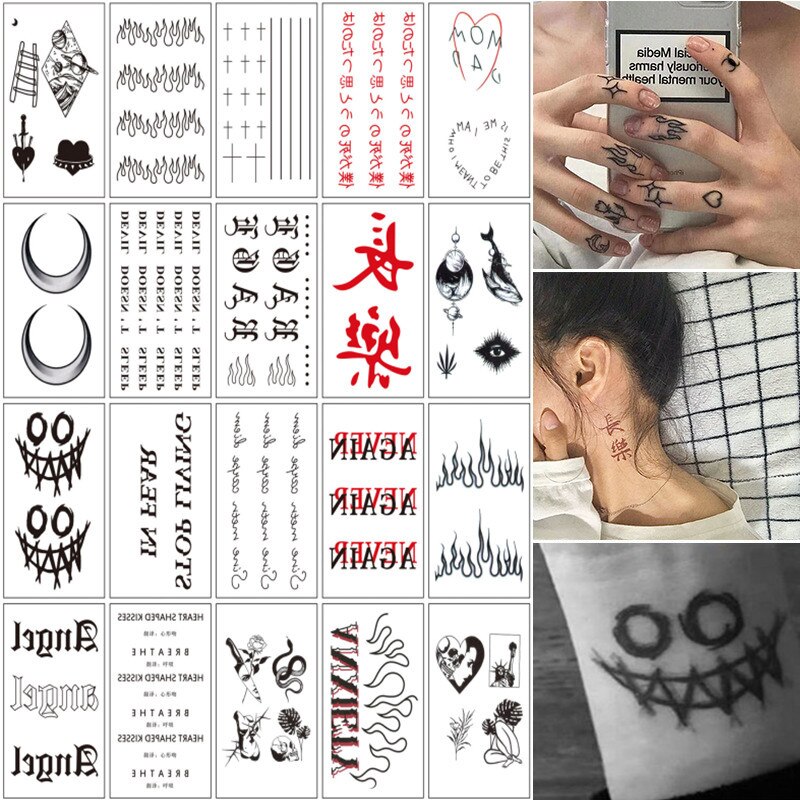 20PCS/SET Black Temporary Tattoos English Letters