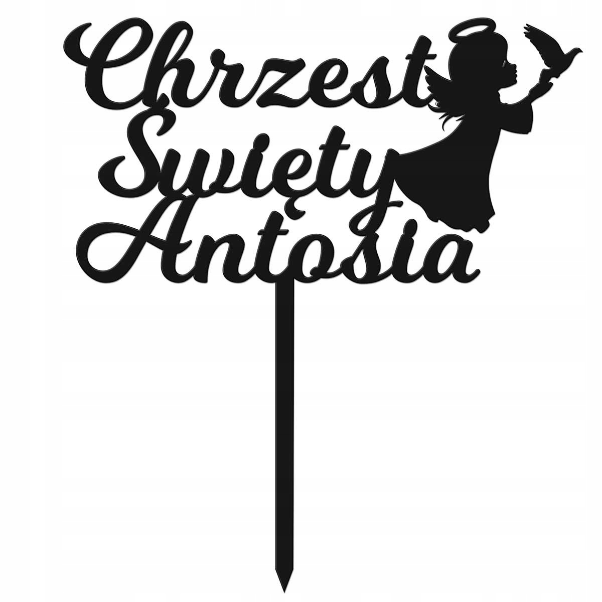 TOPPER CHRZEST ŚWIĘTY IMIĘ ANIOŁ CZARNY NAPIS TORT Motyw personalizowany