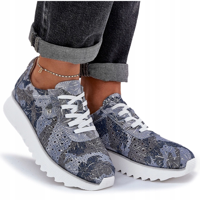 Sportovní Obuv Vzorovaná Semišová Platforma D&amp;a LR51-635 Modrá 36