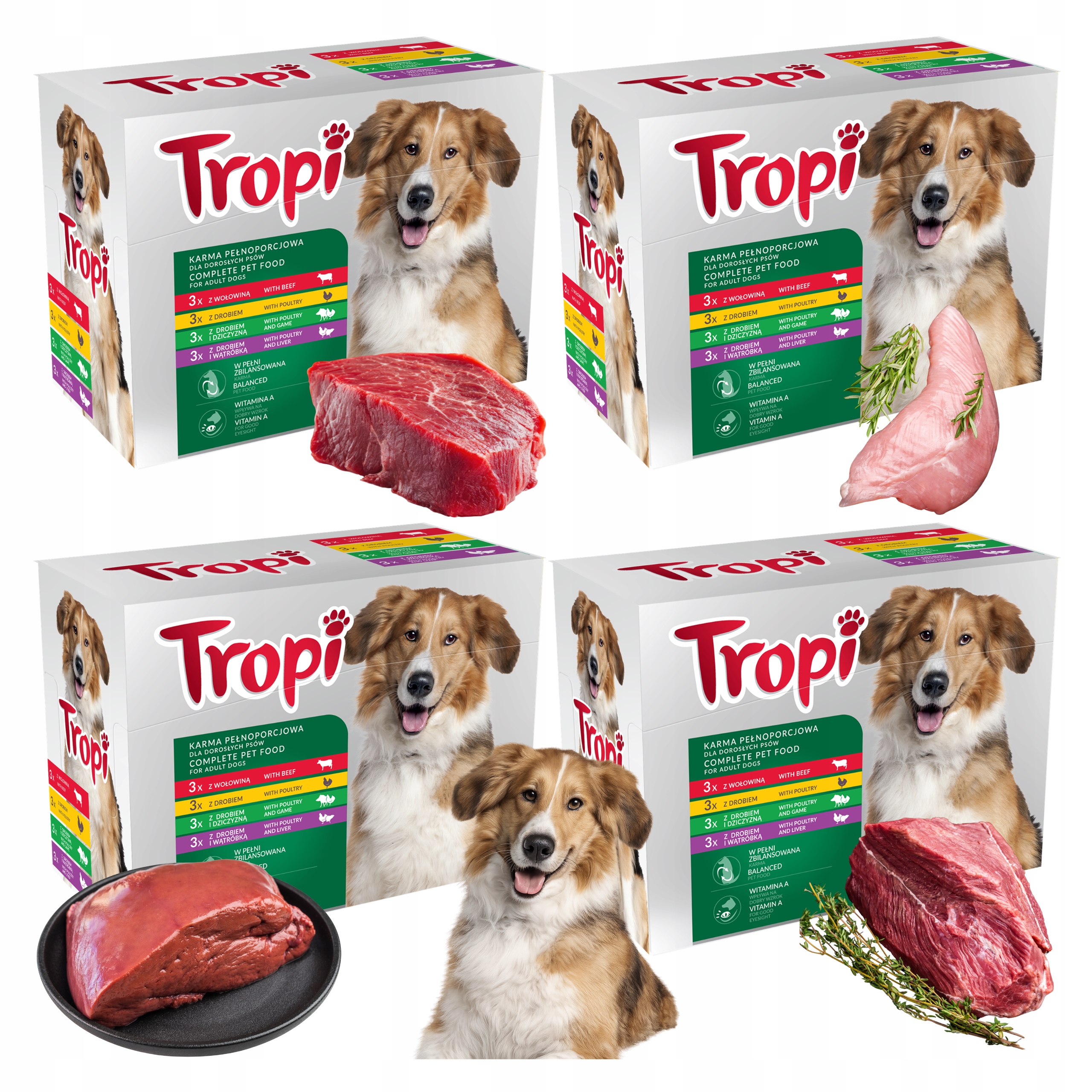 Karma Mokra Dla Psa MIX 4 Smaków Saszetki 40x 100g Zestaw 4 kg Tropi