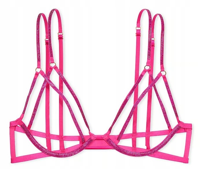 Otevřená podprsenka Victoria's Secret s růžovými proužky a zirkony Xs