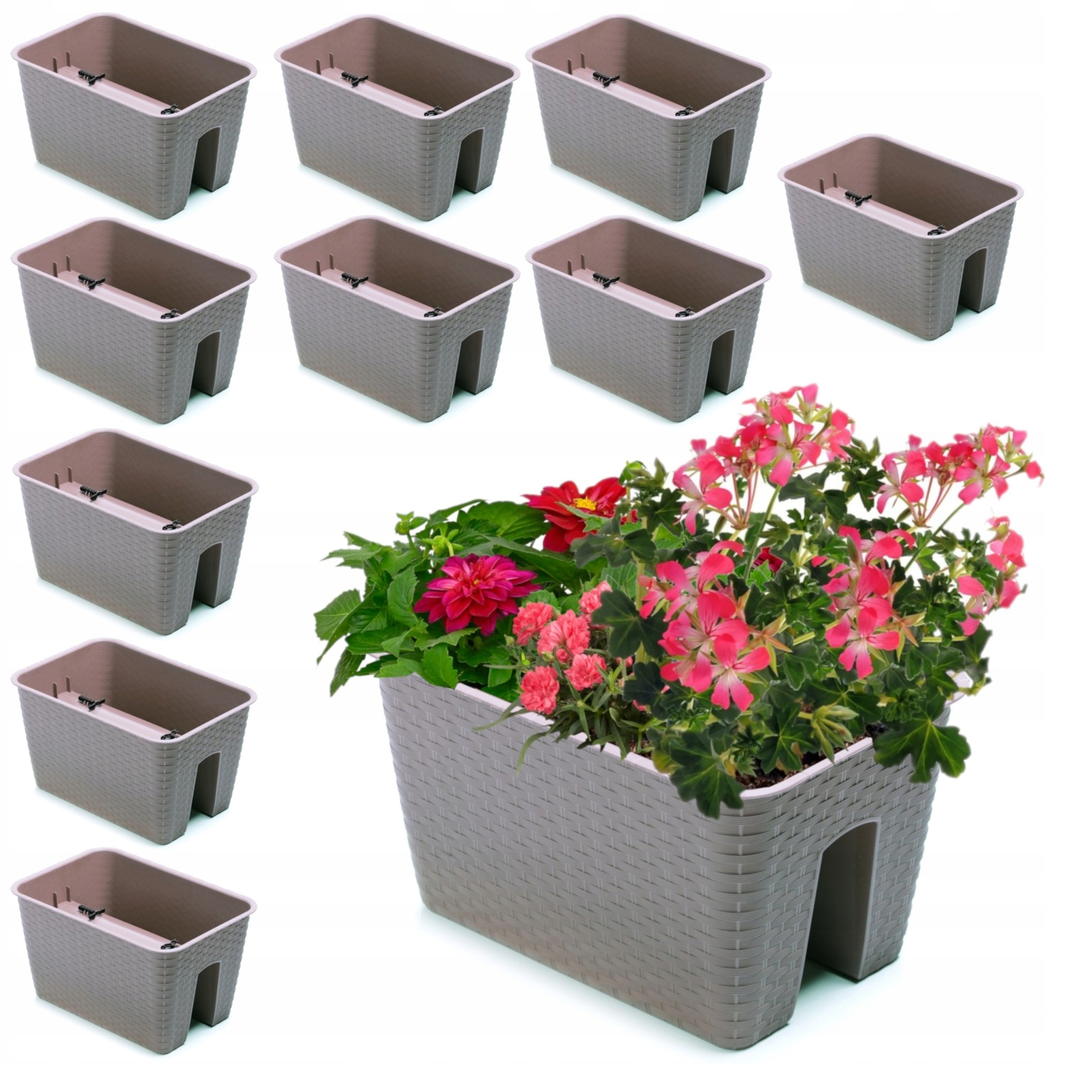 10 x Krabička na kvetináč 27,2 cm x 39,6 cm Ratan Mokka 13 L zábradlie zábradlia
