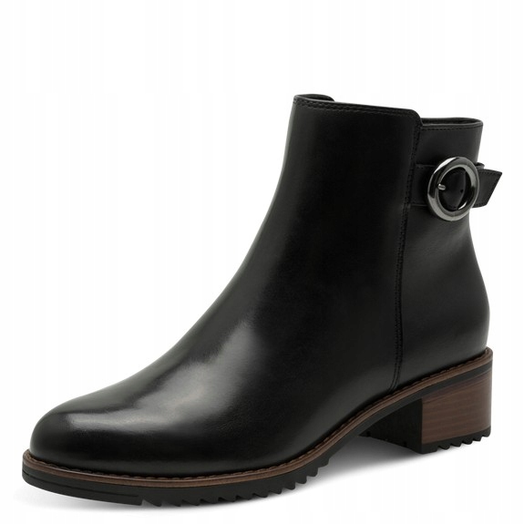 Marco Tozzi tmavě modré kotníkové Kotníkové Boty , kožené boty s širokým podpatkem, vel 36