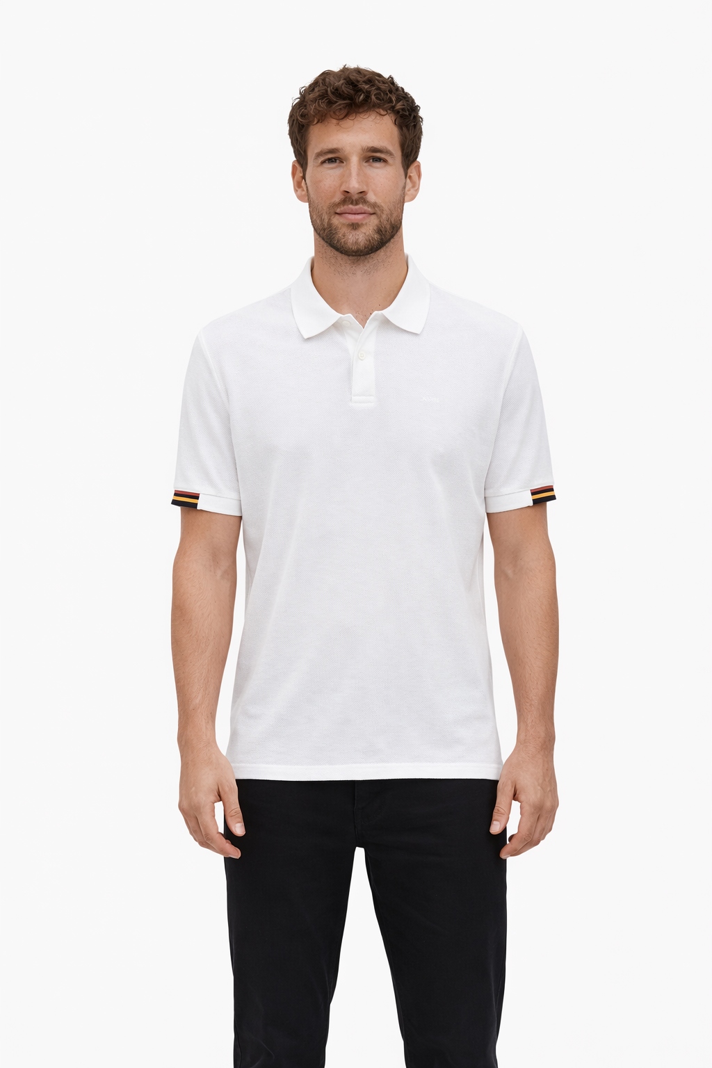 Boss Bílá Klasická Polokošile S Pruhy Na Rukávech L I3B