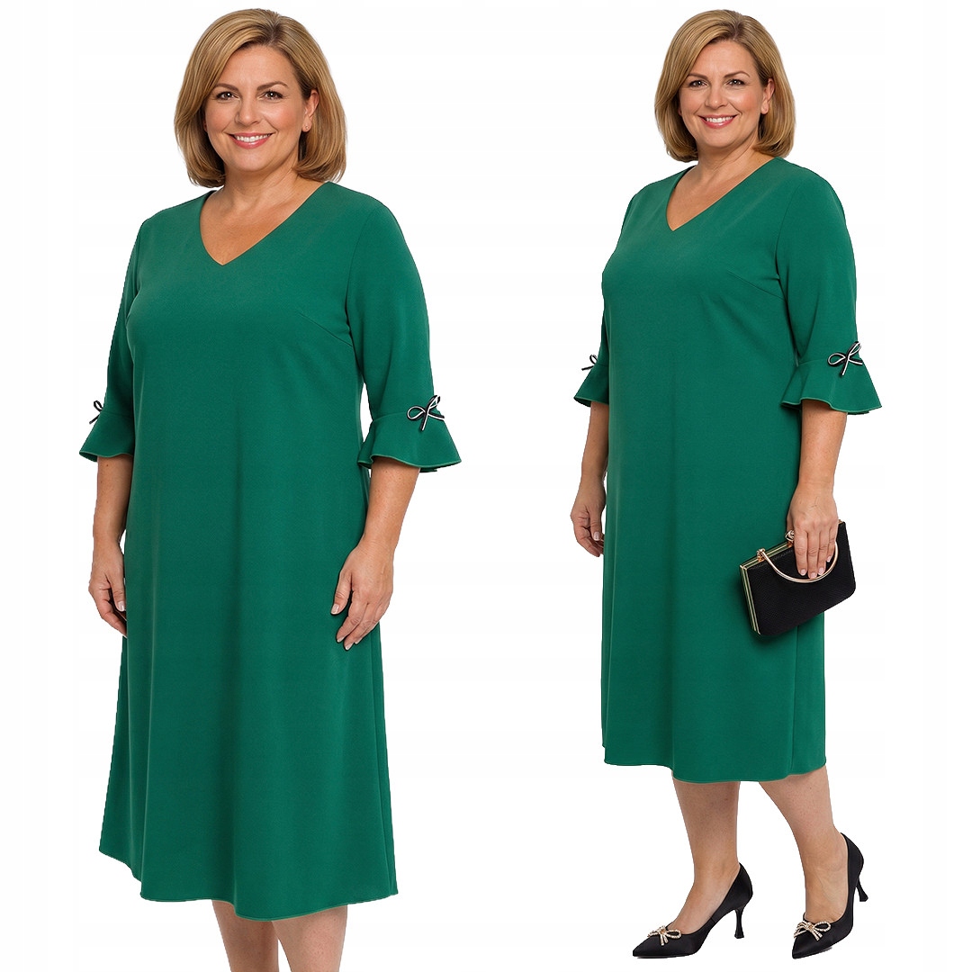 Zelená šaty s černými mašličkami plus size velikost 56/58