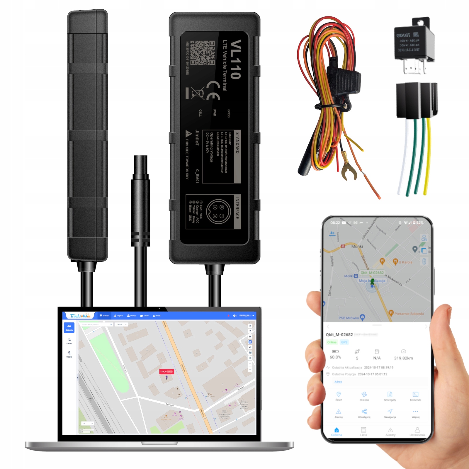 Lokalizator GPS 4G do Auta, e-Bike, Motocykla, Odcięcie zapłonu, Monitoring