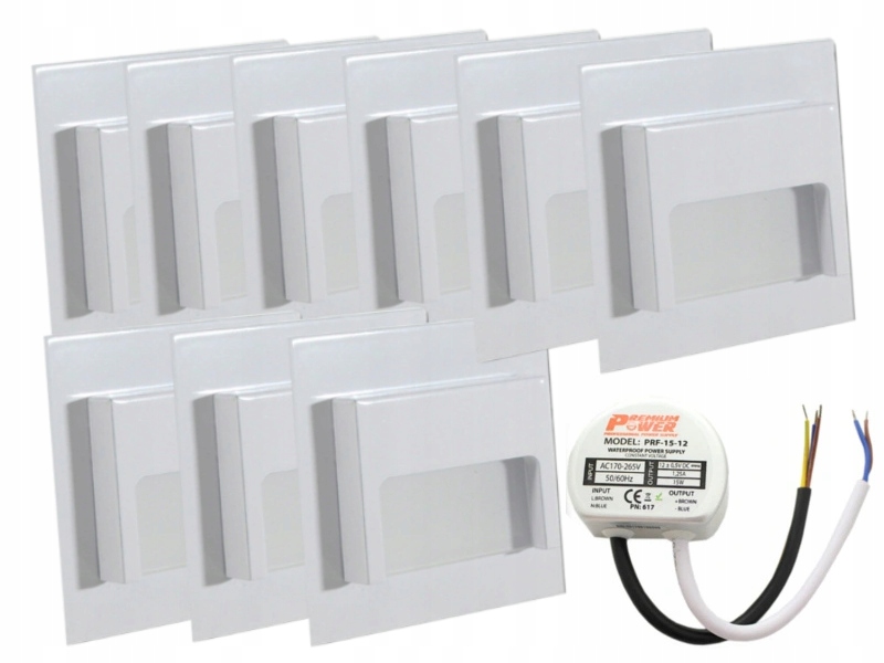 Led schodišťové objímky bílé 9 x sada s napájecím zdrojem