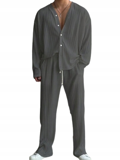 Shein Šedé Pánské Košilové Pyžamo, Horní Část, Dlouhé Kalhoty, 1 Hc