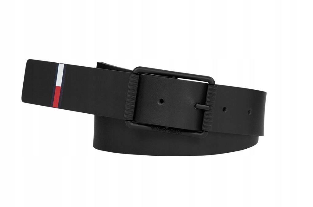 Tommy Jeans pánský kožený opasek oboustranný 90 cm černý/šedé logo