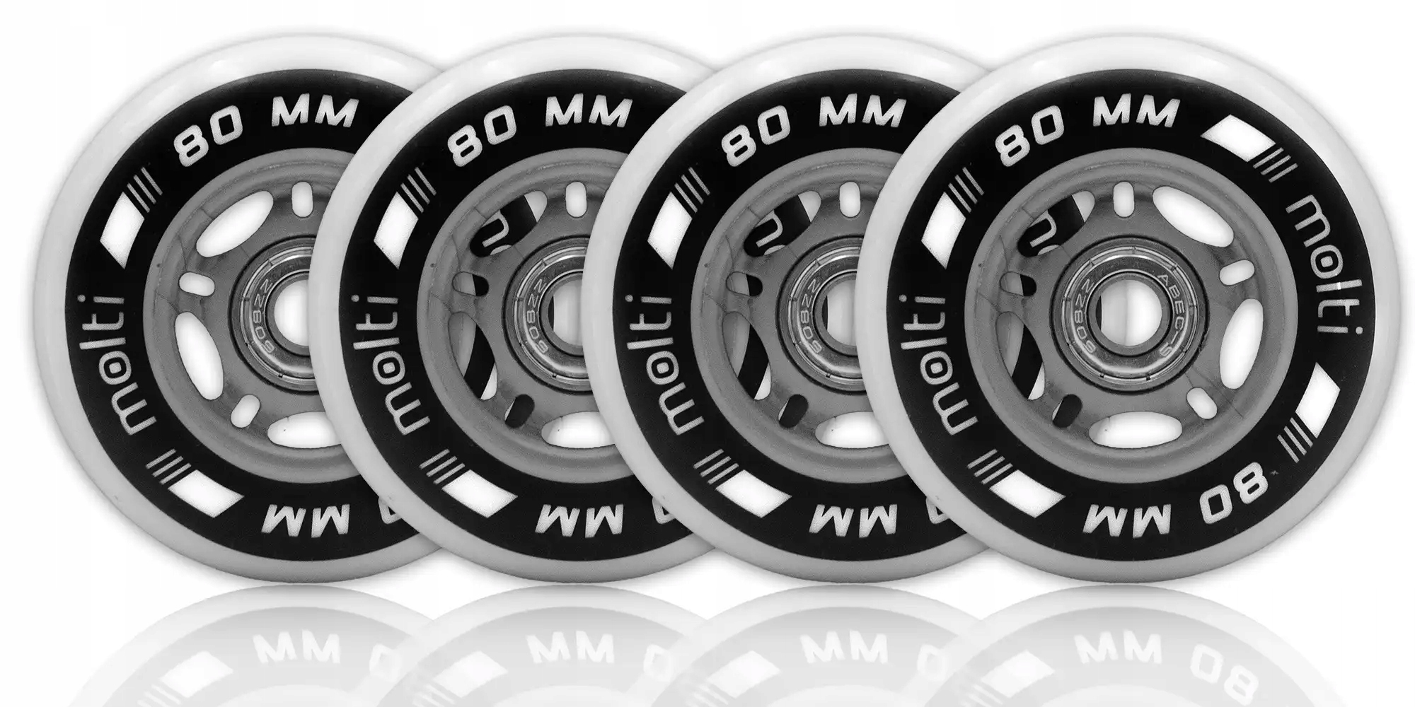 Komplet 4x kółka do rolek 80mm 82A + łożyska abec-9 kauczukowe molti Materiał PU