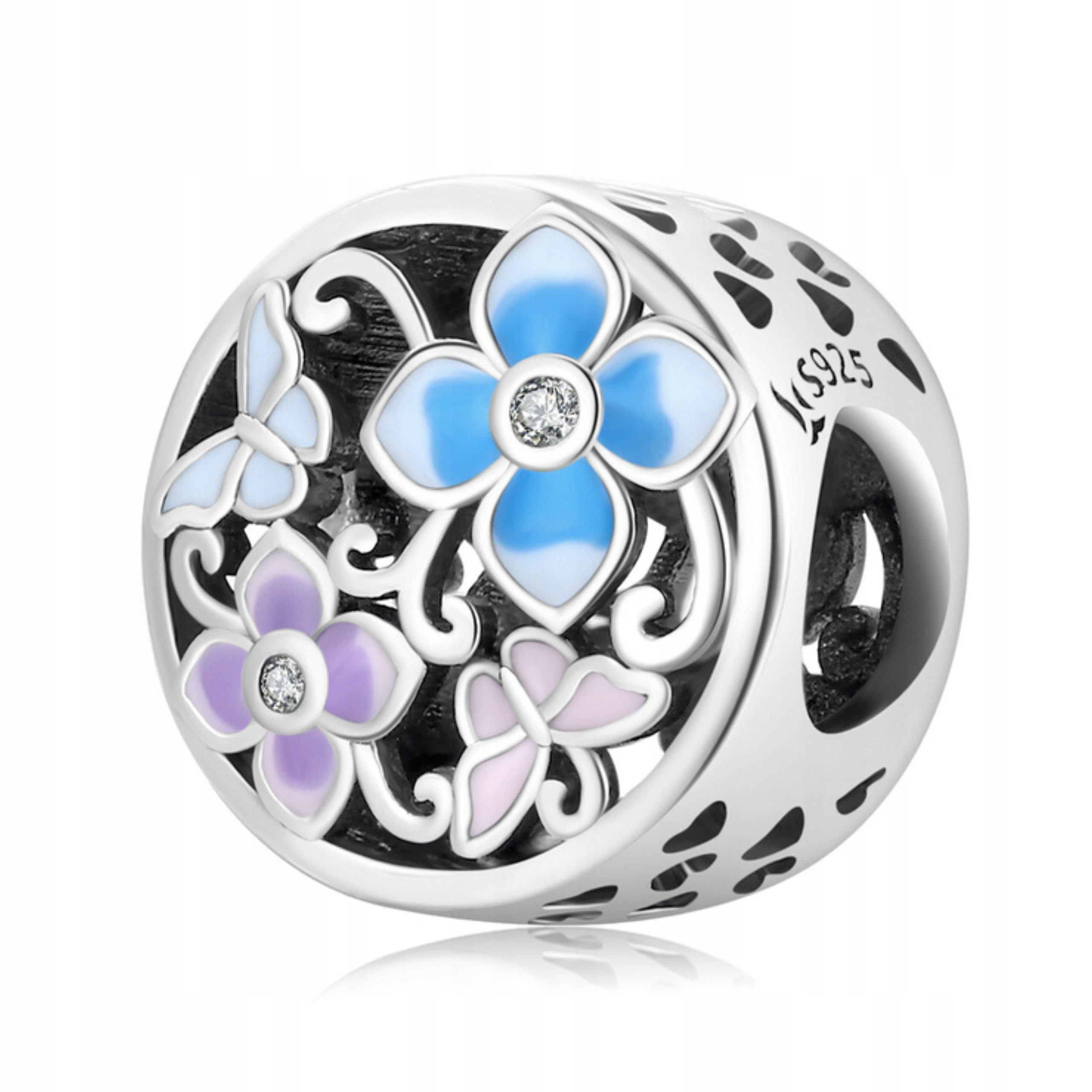 2 x Charms Přívěsek Charms Ažurový korálek Květiny Charms Stříbro 925 Jahoda