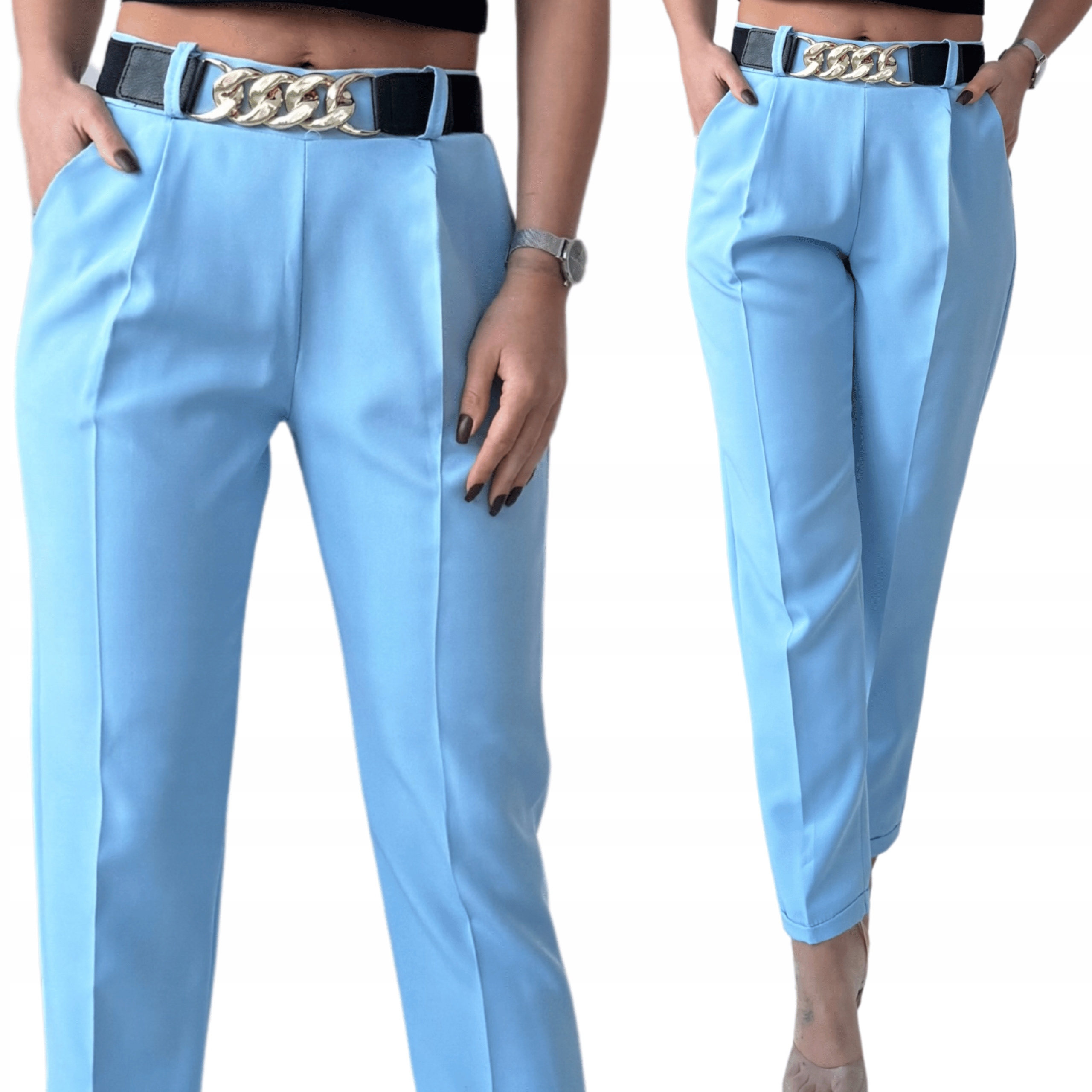 Spodnie Damskie Cygaretki Kobiece 48/50 4XL/5XL Baby Blue 2611