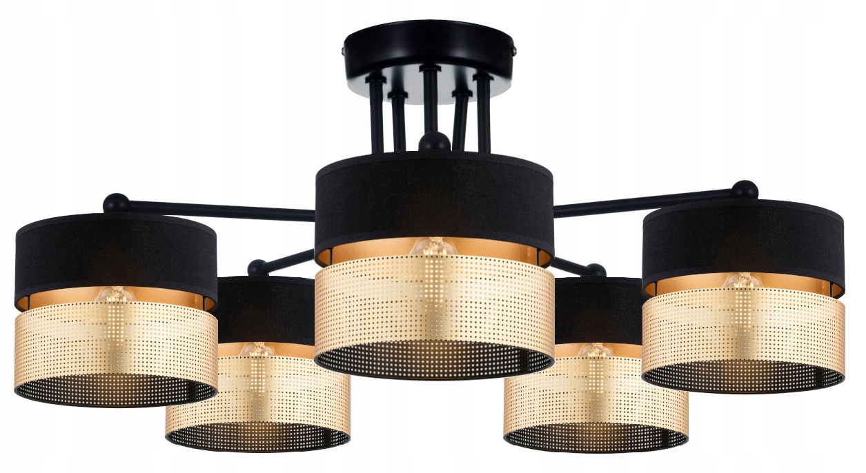 Lampa Sufitowa Abażur Żyrandol Czarno Złoty Led