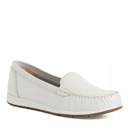 Marco Tozzi mokasyny damskie Skórzane Białe wsuwane półbuty 24600