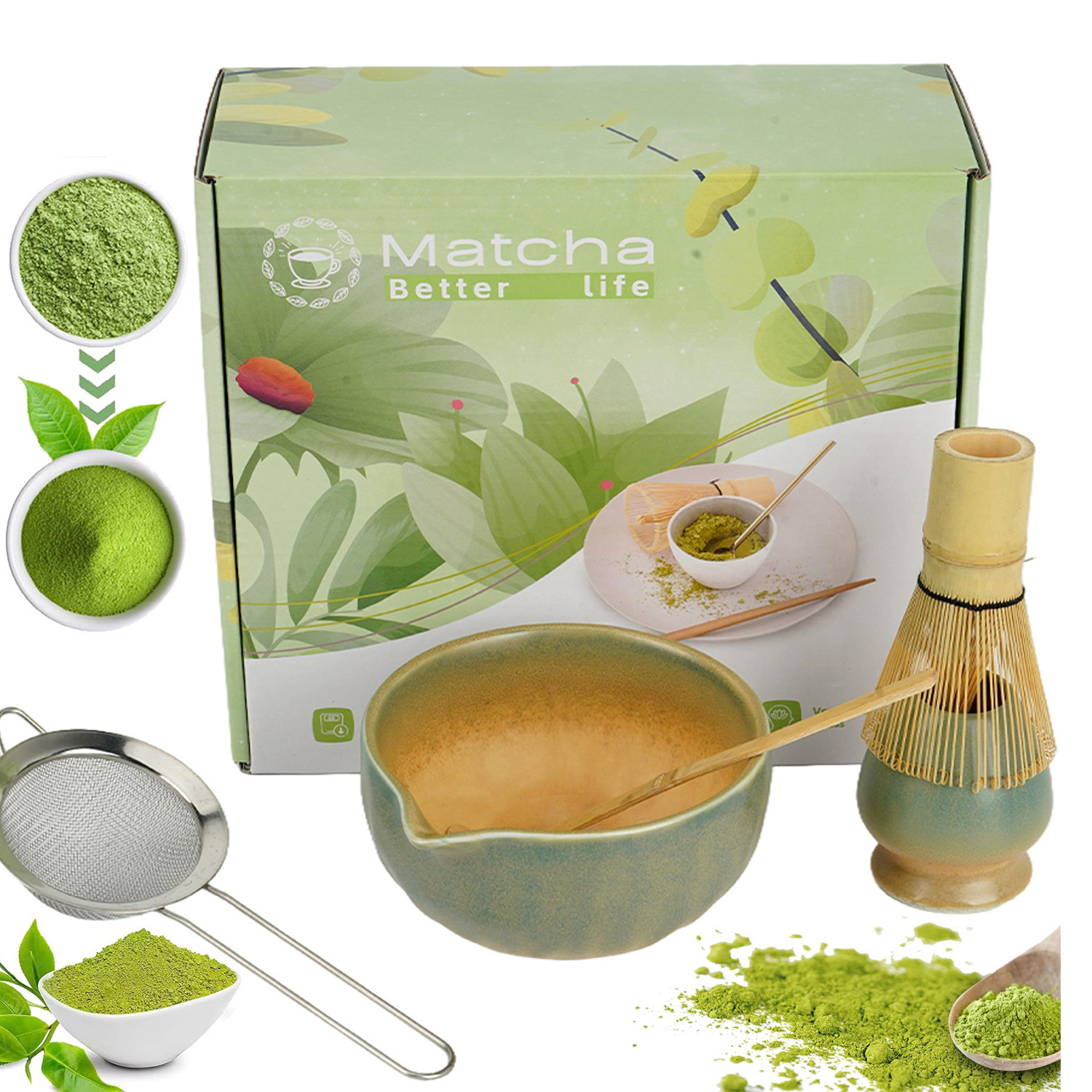 Levně Dárková Sada Na Matcha Čaj 5DÍLNÁ Sada Metlička Lžička