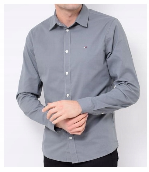 Tommy Jeans Pánská Košile Šedá Slim Fit Slim Fit Bavlněná 100%