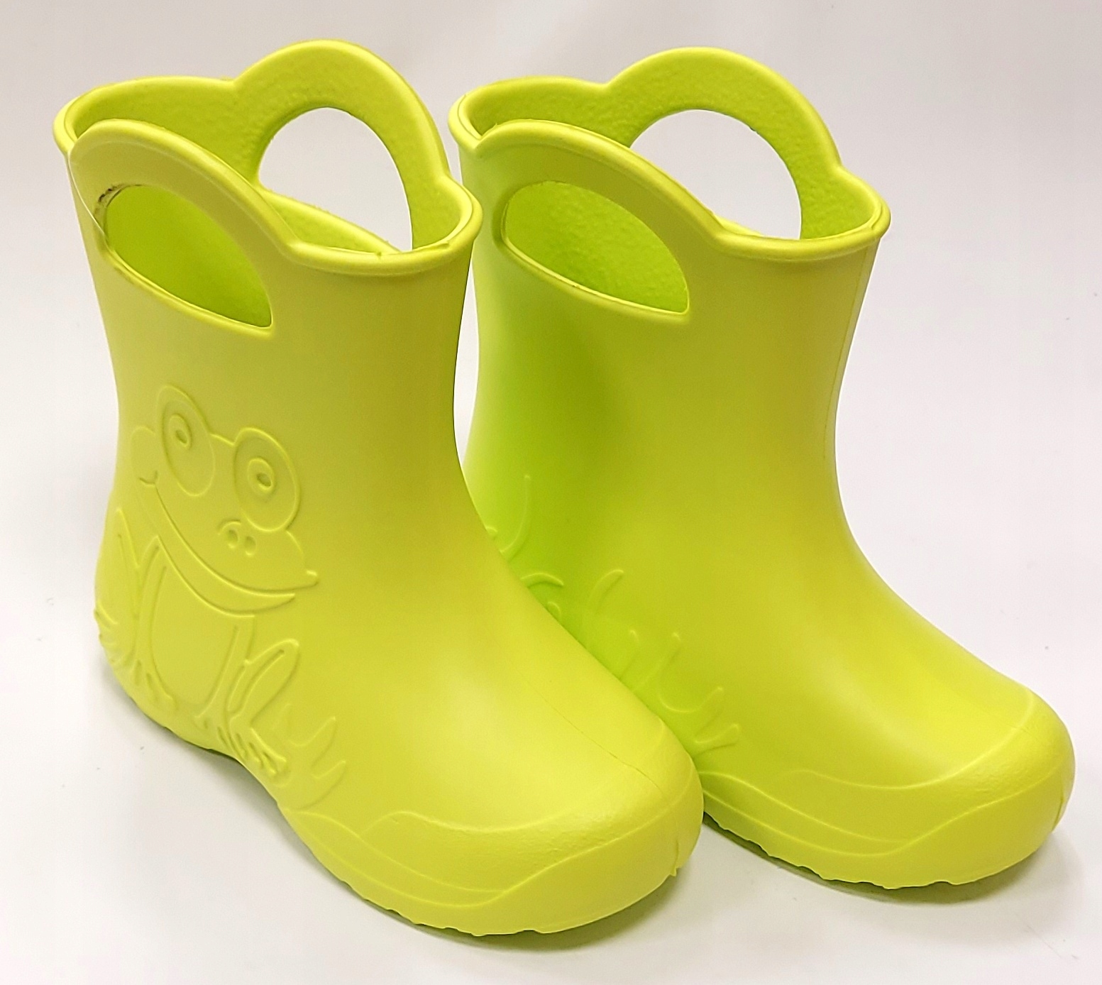 LEKKIE KALOSZE PIANKOWE GUMOWCE Z USZAMI ŻABKI ŻABKA FROG LIMONKA 26-27 Rozmiar 26-27
