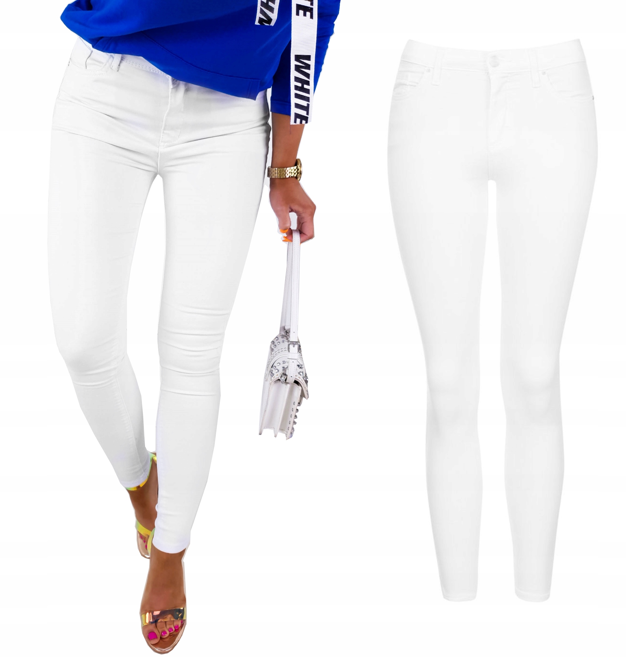 

Spodnie Jeansowe Wyszczuplające Rurki White L_40
