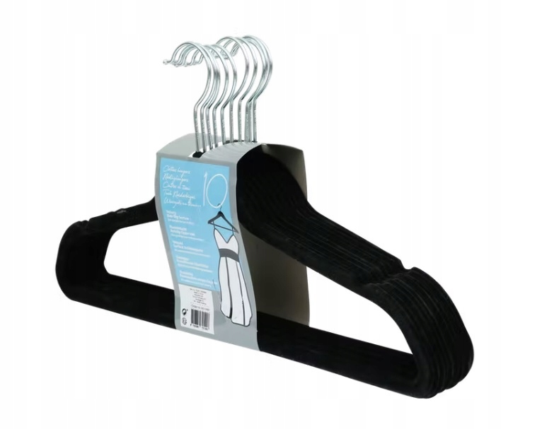 Wieszak AKSAMITNE wiszące Welurowe CZARNY 10 SZTUK ZESTAW WIESZAKÓW CZARNE