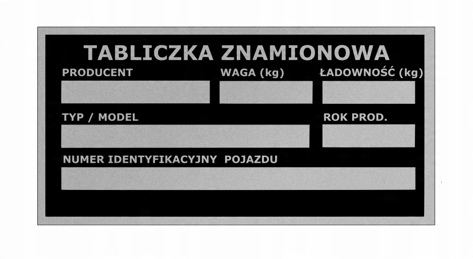 

Zastępcza Tabliczka Znamionowa 100x50 mm Alu