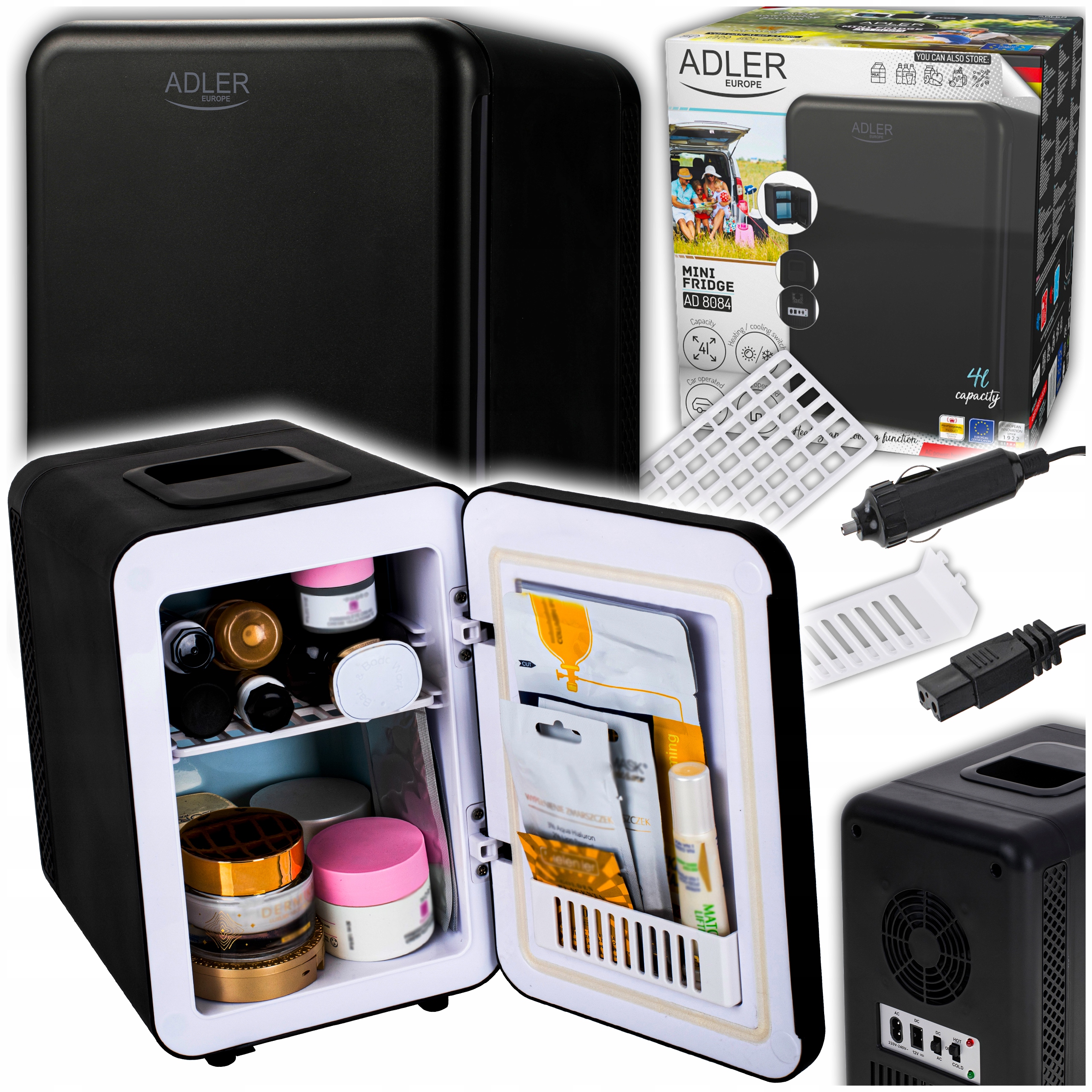 Mini lednička Adler Ad 8084 Black 4L pro kosmetiku a nápoje Kompaktní