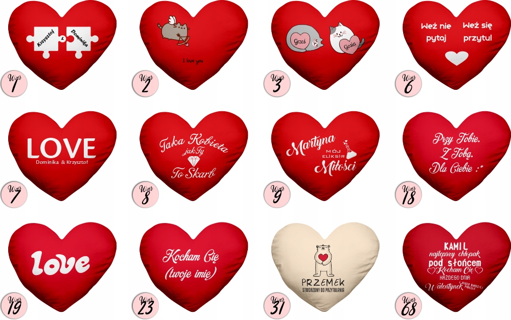 WIELKIE SERCE PODUSZKA Z NADRUKIEM IMIONAMI Marka inna