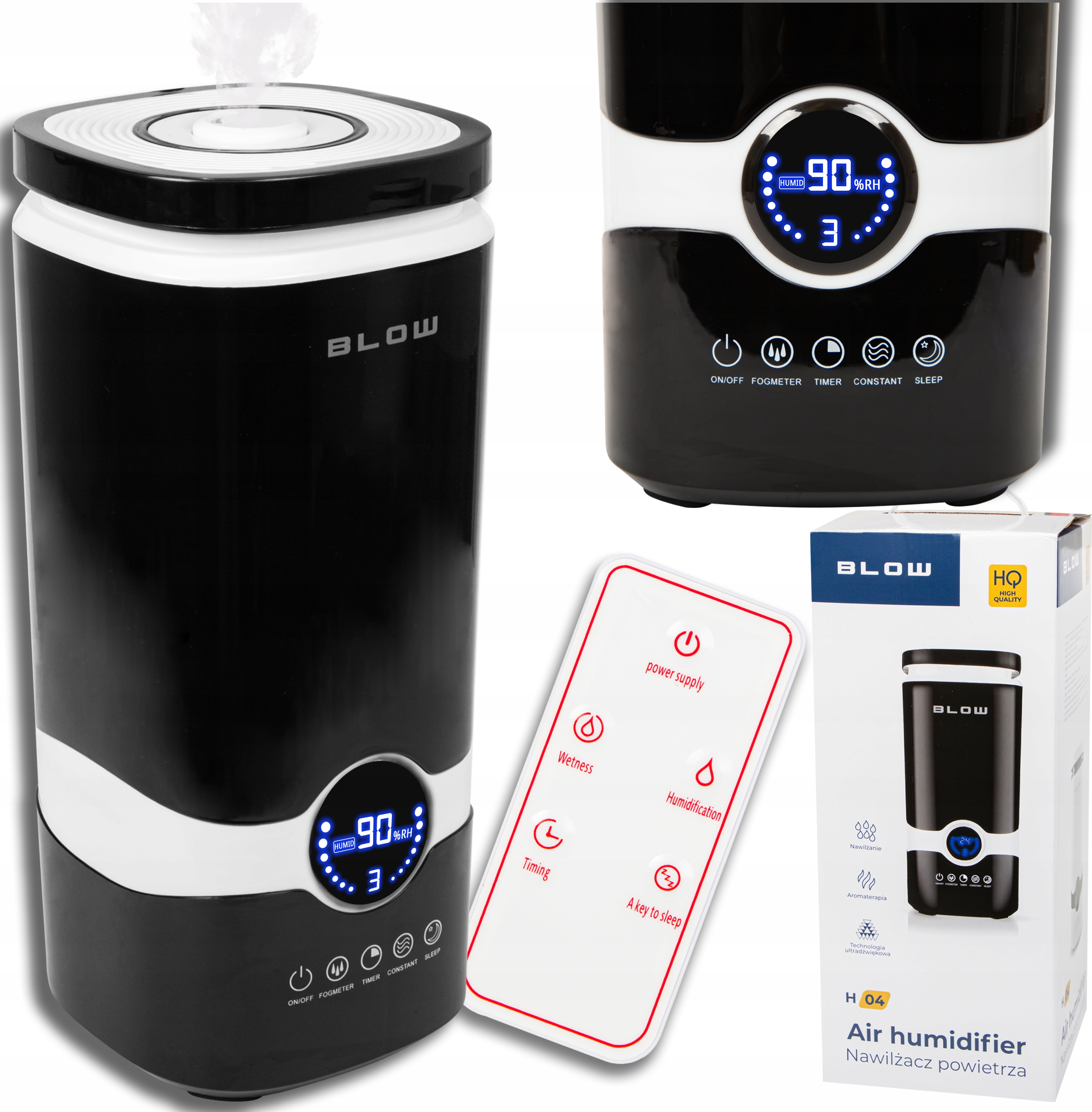 Nawilżacz Powietrza Dyfuzor Zapachowy Higrometr Timer Pilot Termometr 4L