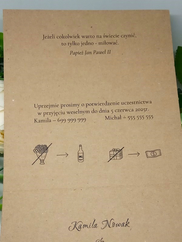 ZS15 *3 E Zaproszenie ślubne z drewnianym sercem pełna personalizacja Ślub Kształt kwadratowy