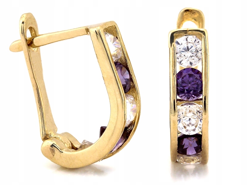 Dětské zlaté náušnice 585 s fialovými zirkony 0.84 g jako dárek 14kt