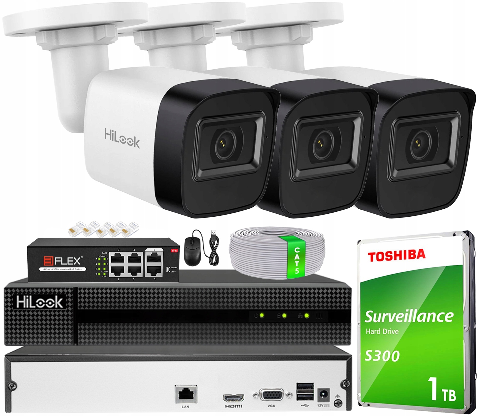Sada na monitorovanie Ip 3 kamier 4Mpx PoE Aplikácia Detekcia Záznamník 1TB