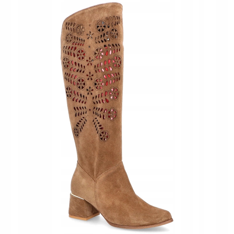 Stylové ažurové kozačky Tymoteo L1001 Béžové 36