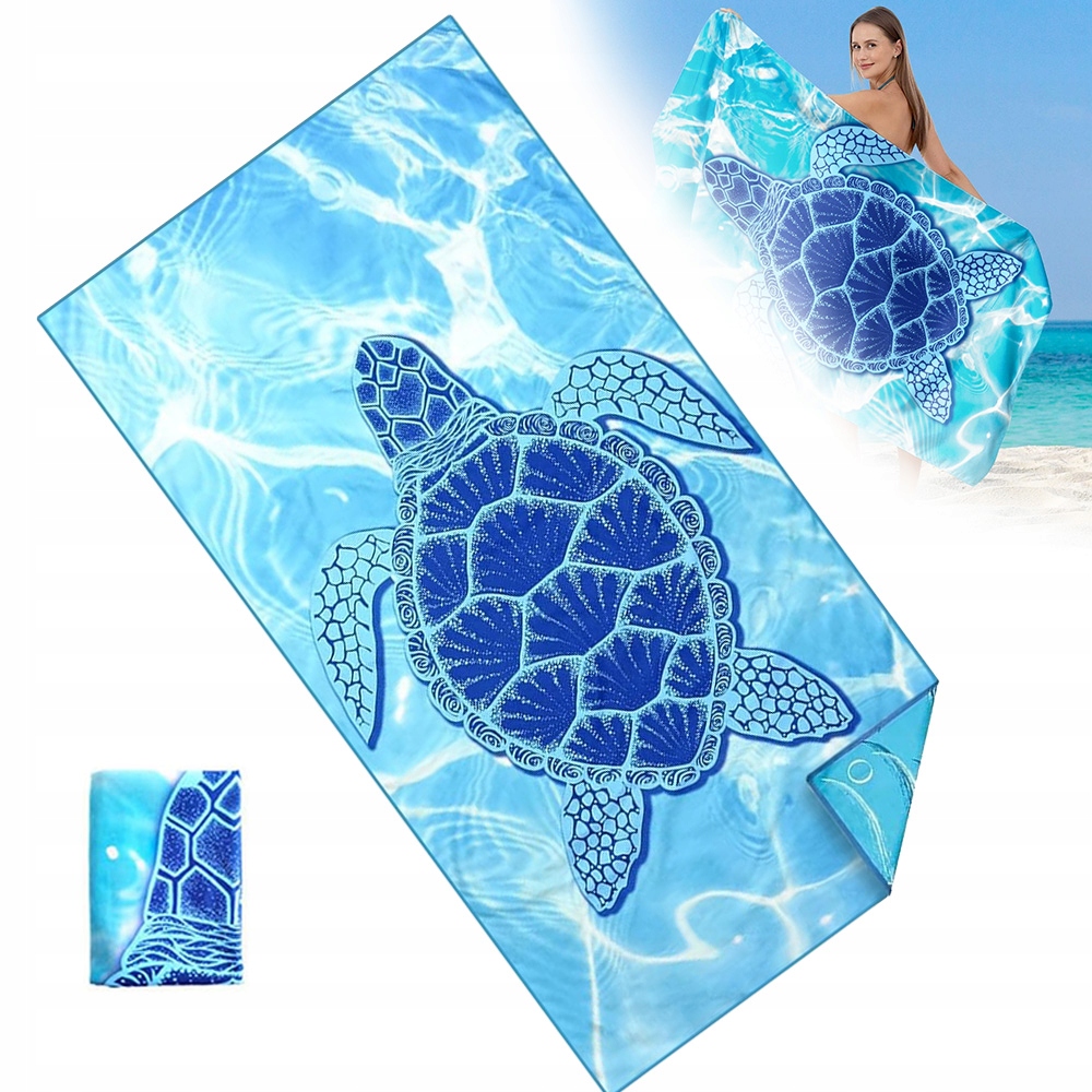 Plážový Ručník Modrý 100X200 CM Mikrovlákno Rychleschnoucí S Taškou, Velký