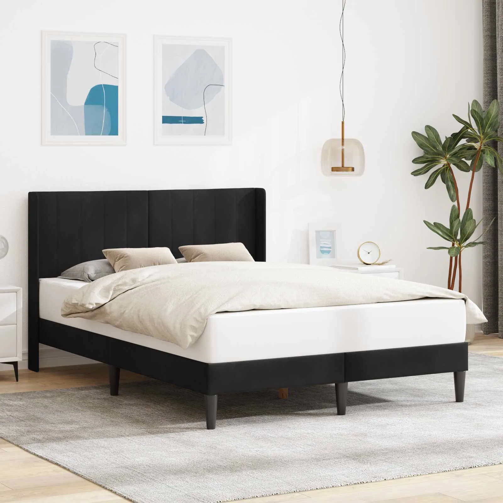 vidaXL Rám postele s čelo Černý 140 x 200 cm samet