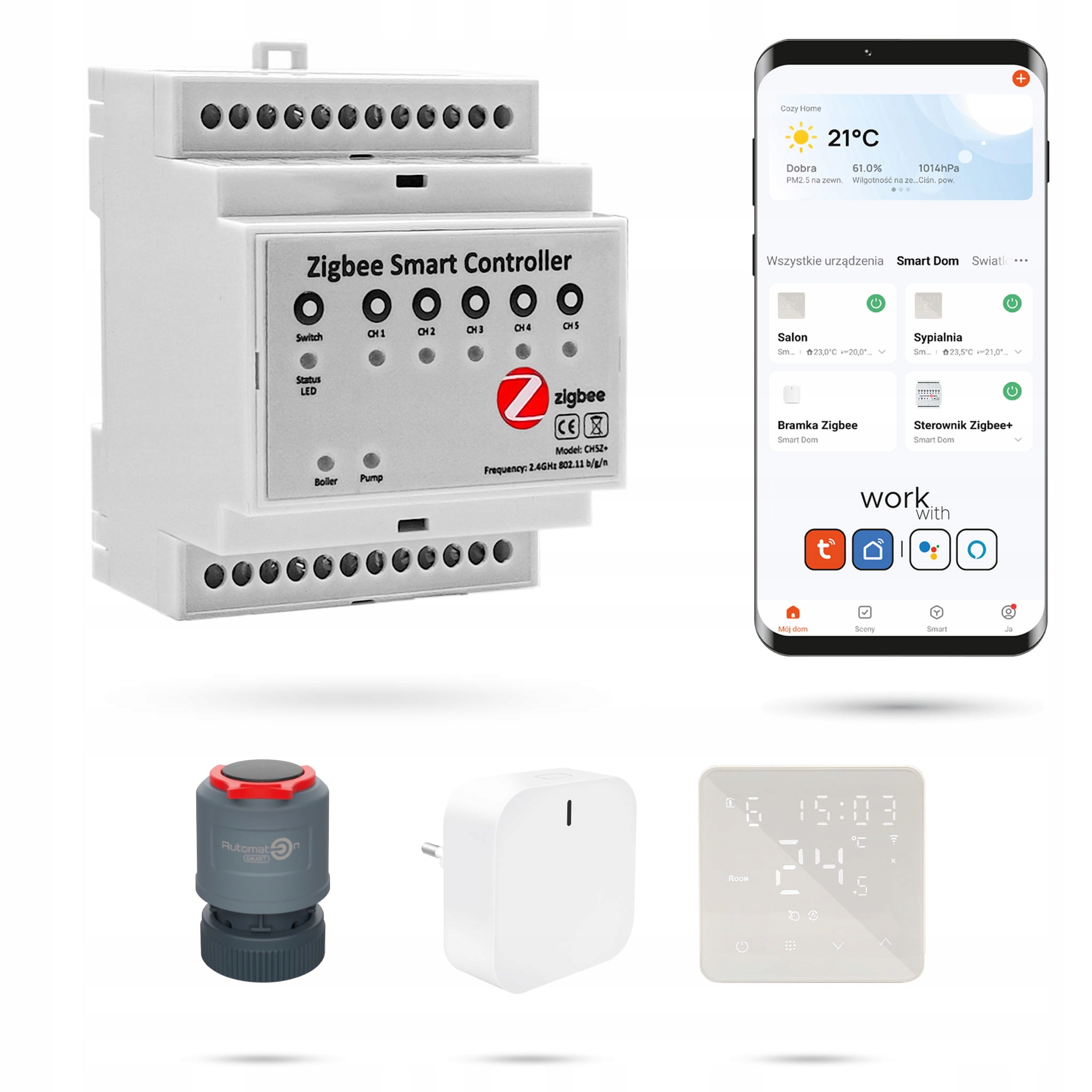 Sada pre podlahovú krytinu Zigbee Tuya 2 miestnosti s termostatmi BAT2 Biela