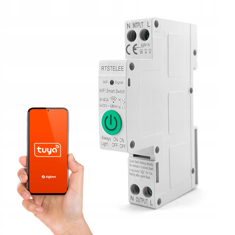 Relé Vypínač Ovladač Tuya Zigbee 40A Din Měření