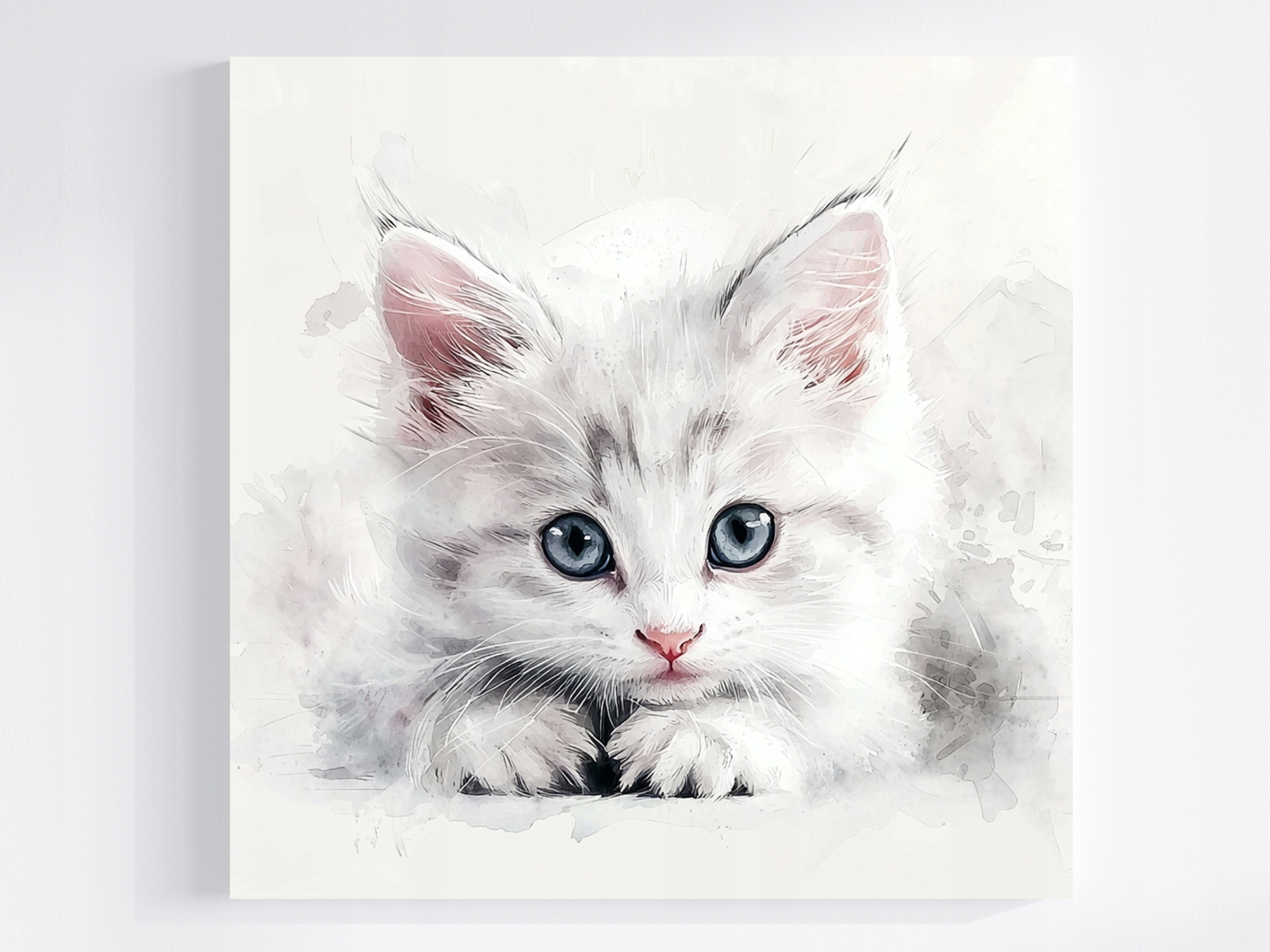Obraz Na Plátně Canvas Akvarel Zvíře Bílá Kočka Kotě Portrét 80x80