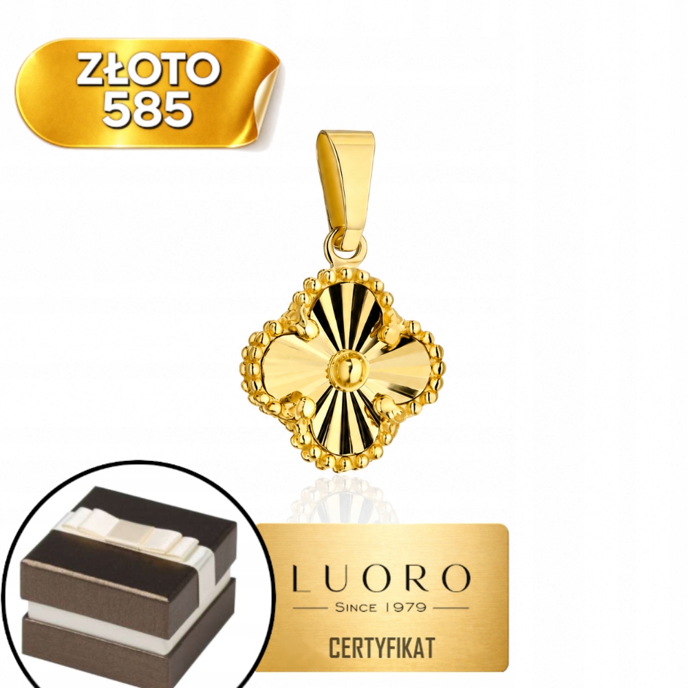 Přívěsek Zlatý 585 14K Čtyřlístek Diamantový 13 MM Elegantní