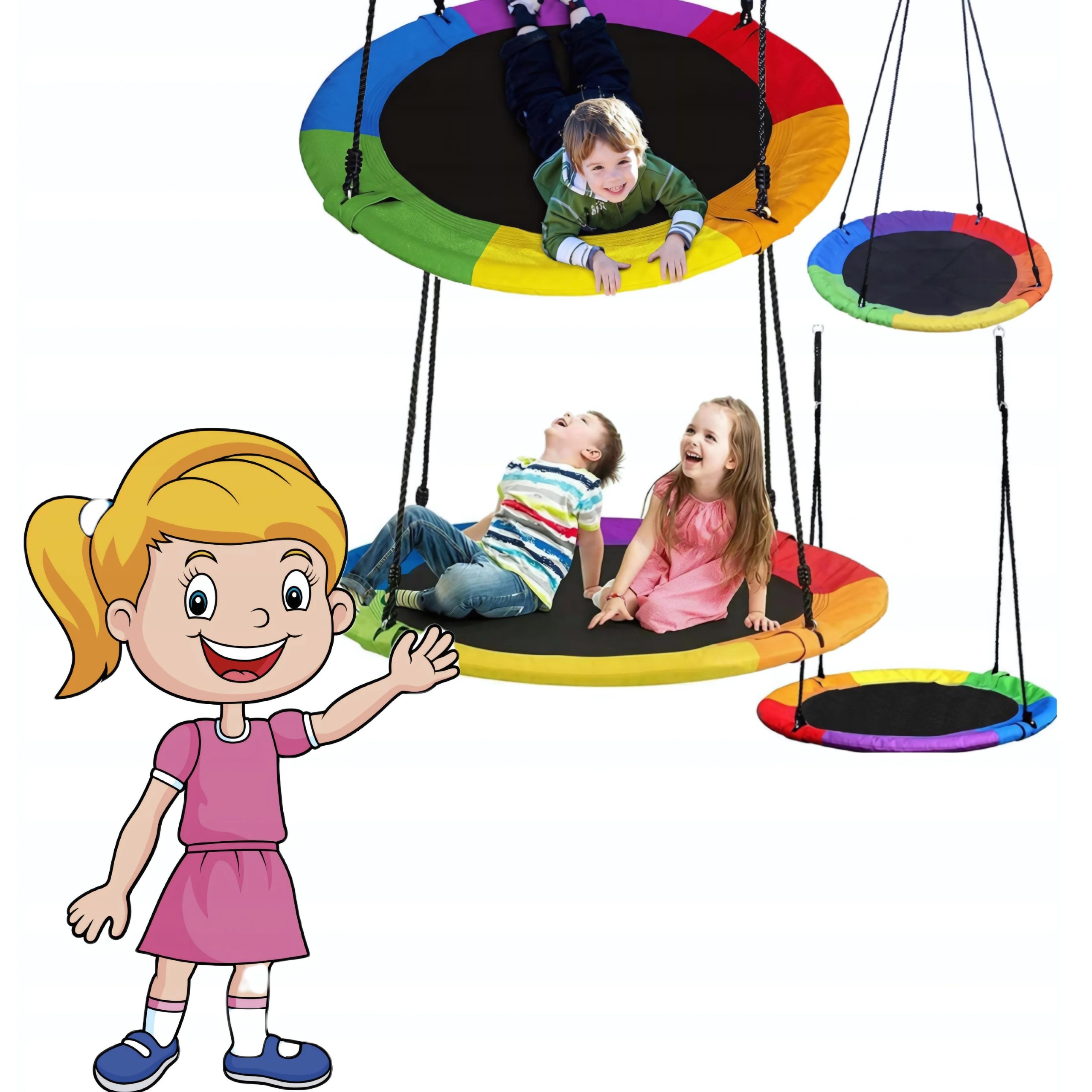 Huśtawka Ogrodowa Taras Dla Dzieci Duża Bocianie Gniazdo Okrągła Tęczowa