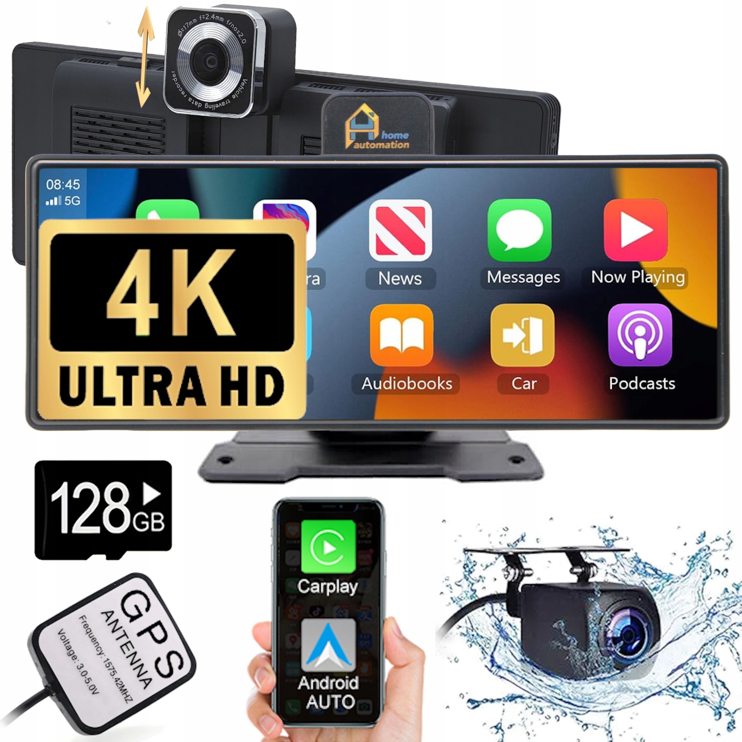 Stacja Ekran Monitor Nawigacja Rejestrator 4K Kamera Android Auto CarPlay