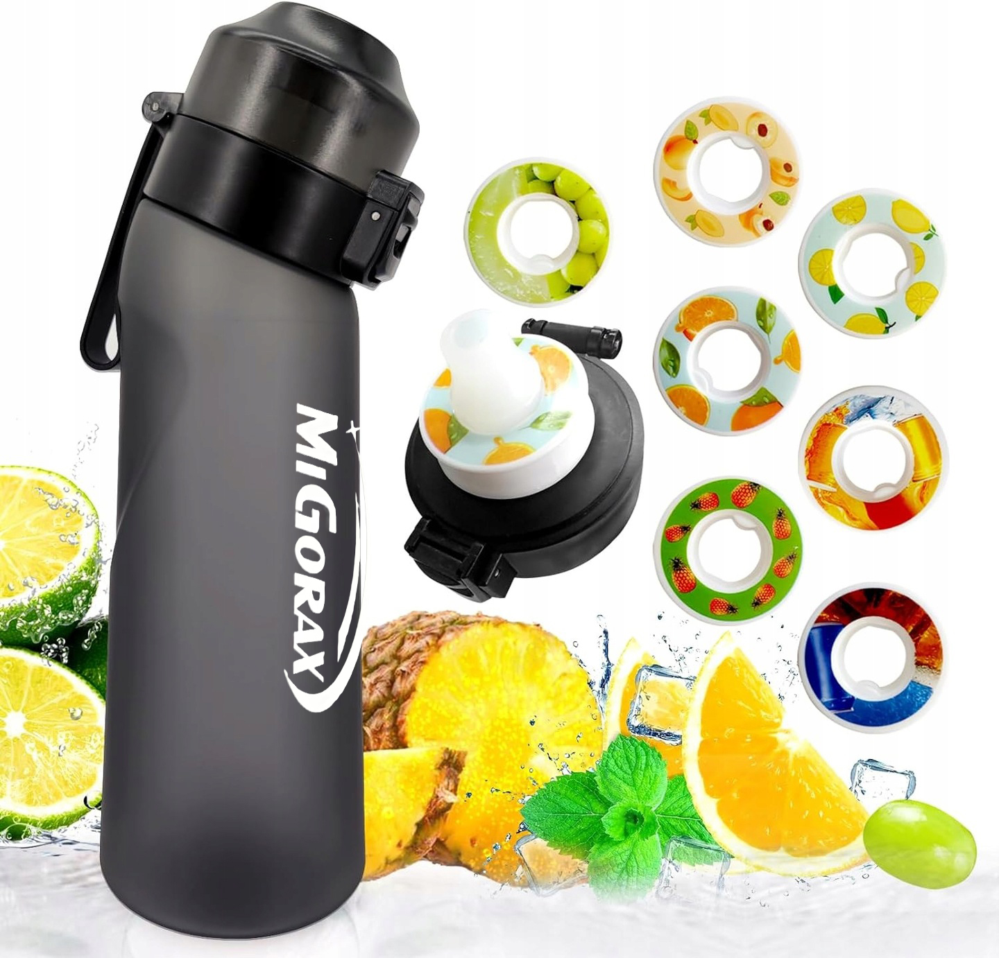 Bidon sportowy 650ml nietłukący matowy czarny z 7 pierścieniami zapachowymi